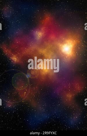 Weltraumhintergrund mit Sternenstaub und strahlenden Sternen. Realistischer Kosmos und Farbnebel. Farbenfrohe Galaxie. 3D Abbildung. Stockfoto