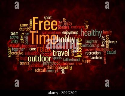 Word Cloud mit FREIZEITKONZEPT nur mit Text erstellen. Stockfoto