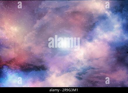Planeten und Galaxie, Science-Fiction-Tapete. Die Schönheit des Weltraums. Milliarden Galaxien im Universum kosmischer Kunsthintergrund. 3D Abbildung. Stockfoto