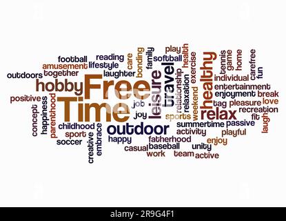 Word Cloud mit FREIZEITKONZEPT nur mit Text erstellen. Stockfoto
