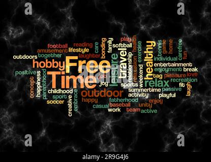 Word Cloud mit FREIZEITKONZEPT nur mit Text erstellen. Stockfoto