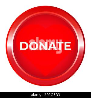 Web-Schaltfläche mit Text und Herz Spenden Symbol mit rotem Kreis Vektordarstellung isoliert auf weißem Hintergrund Stock Vektor