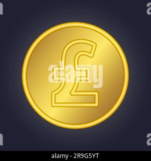 3D Pfund Sterling Gold Symbol Goldenes Münzsymbol Gelddesign Währungsschild in Gold Vektordarstellung isoliert auf dunklem Hintergrund Stock Vektor