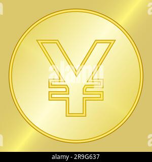 3D Goldene Yen, Yuan Symbol Goldenes Münzsymbol Gelddesign Währungszeichen in goldenem Kreis Vektordarstellung isoliert auf goldenem Hintergrund Stock Vektor