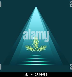 Pyramide Podium Golden Leaves Vector Illustration. Isoliert auf dunkelgrünem Hintergrund Stock Vektor