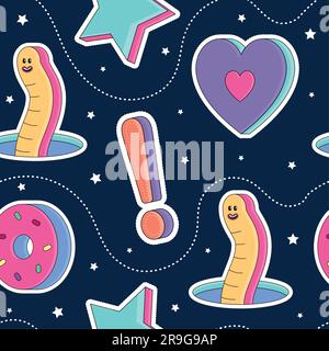 Nahtloser Hintergrund 3D groovy Aufkleber Symbole Hintergrundvektor Stock Vektor