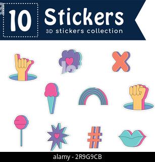 Satz von farbigen Groovy 3D-Aufklebersymbolen Vektor Stock Vektor