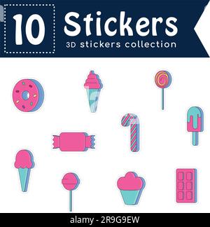 Satz von farbigen Groovy 3D-Aufklebersymbolen Vektor Stock Vektor