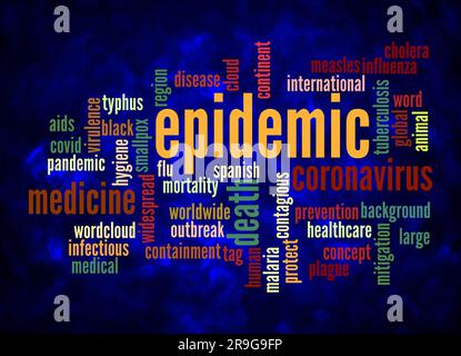 Word Cloud mit EPIDEMISCHEM Konzept erstellen nur mit Text. Stockfoto