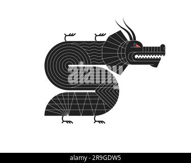 Abstraktes geometrisches chinesisches Drachen Zodiac-Symbol. Asiatisch heiliges bauhaus-Design mit moderner Form Symbol für Güte und Kraft. Japanische alte Tiervektoren, isolierte Illustration Stock Vektor