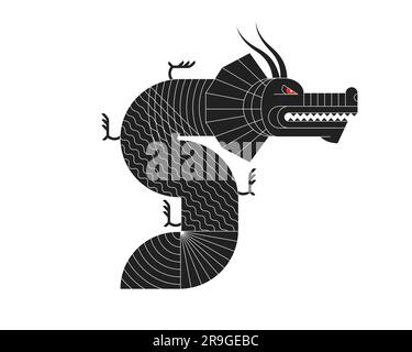 Abstraktes geometrisches chinesisches Drachen-Zodiac-Symbol mit Art-linearem Muster. Asiatisch heilige moderne minimalistische Form Symbol für Güte und Macht. Bauhaus-Fliesenmotiv. Japanisches altes Vektortier Stock Vektor