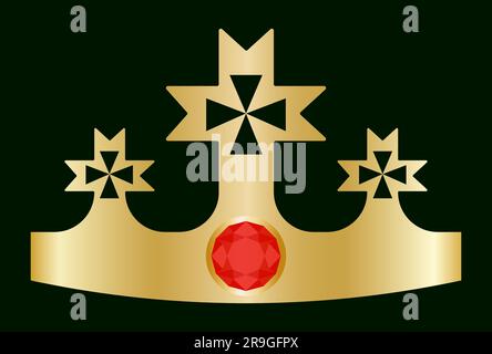 Mittelalterliche Krone Royal Golden Crown Celtic Cross Inlaid mit Edelstein Design Element Crown Award für den Gewinner des Wettbewerbs Vector Illustration Isolated Stock Vektor