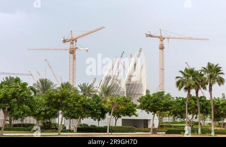 Bau des Zayed National Museum auf Saadiyat Island, Abu Dhabi, Vereinigte Arabische Emirate Stockfoto
