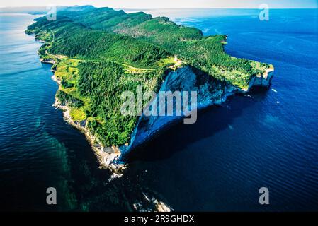 Luftaufnahme des Cape Gaspé Lighthouse, Quebec, Kanada Stockfoto