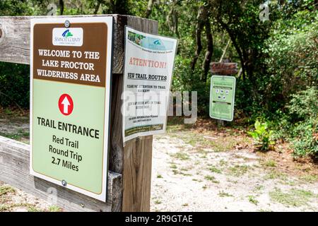 Genf Florida, Lake Proctor Wilderness Area, Wanderwegschilder Stockfoto