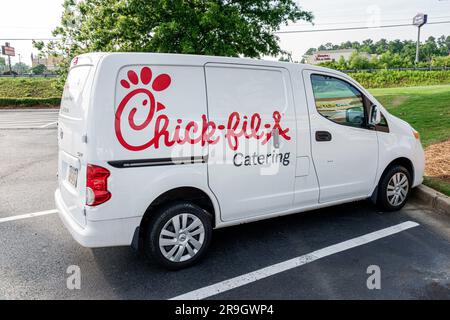 Macon Georgia, Chick-fil, Ein Fast-Food-Restaurant, Lieferwagen für Catering-Lieferwagen Stockfoto