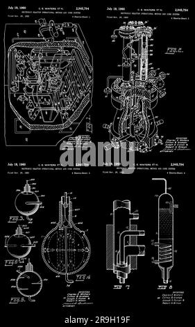 Erfindungen, Erfindung, Vintage, Kunst, Blueprint, Zeichnung, Poster, alt, Patent, Atomreaktor, Posterdruck, Naturwissenschaftslehrer, Physiker-Geschenk, ph Stock Vektor