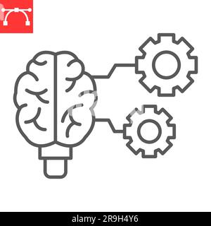 Maschinelles Lernen Liniensymbol, Technologie und künstliche Intelligenz, selbstlernendes Vektorsymbol, Vektorgrafiken, editierbares Konturzeichen, eps 10. Stock Vektor