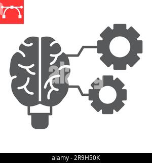 Symbol für Glyphe des maschinellen Lernens, Technologie und künstliche Intelligenz, selbstlernendes Vektorsymbol, Vektorgrafiken, bearbeitbare Kontur, Vollzeichen, eps 10. Stock Vektor