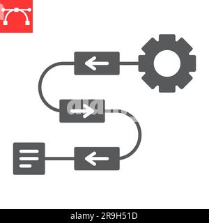 Symbol für Workflow-Glyphe, Technologie und künstliche Intelligenz, Vektorsymbol für digitale Lösung, Vektorgrafiken, bearbeitbares durchgezogenes Zeichen, eps 10. Stock Vektor