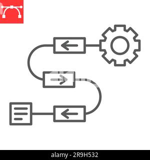 Workflow-Liniensymbol, Technologie und künstliche Intelligenz, Vektorsymbol für digitale Lösung, Vektorgrafiken, editierbares Konturzeichen, eps 10. Stock Vektor
