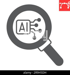 KI-Analyse Glyphensymbol, Technologie und künstliche Intelligenz, Statistik des ai-Vektorsymbols, Vektorgrafiken, bearbeitbare Kontur Vollzeichen, eps 10. Stock Vektor