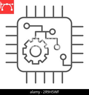 Kybernetisches Liniensymbol, Technologie und künstliche Intelligenz, ai-Prozessorvektorsymbol, Vektorgrafiken, bearbeitbares Konturzeichen, eps 10. Stock Vektor