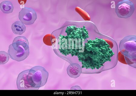 Diclofenac-Molekül im Blutfluss - Nahaufnahme 3D Abbildung Stockfoto