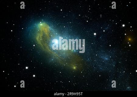 Fantasy-Weltraumnebel. Riesige interstellare Wolke mit Sternen. 3D Abbildung Stockfoto