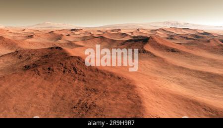 Sanddünen auf Planet Mars. Die Geologie des Mars. 3D-Rendering Stockfoto
