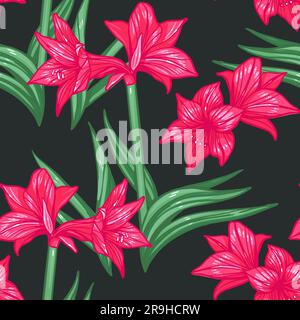 Vector Nahtloses, handgezeichnetes Amaryllis-Blumenmuster. Hippeastrum Flower Hintergrund für Ihr Design projiziert Mode Textil, Tapete, Sammelalbum und Stock Vektor