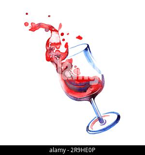 Aquarell Sommerroter Wein auf weißem Hintergrund. Stockfoto