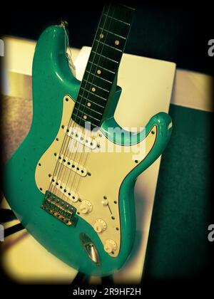 Fender Stratocaster USA Shop Relic Guitar aus der verstorbenen Peter Green Kollektion. Stockfoto