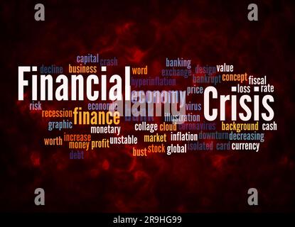 Word Cloud mit FINANZKRISENKONZEPT, nur mit Text erstellen. Stockfoto