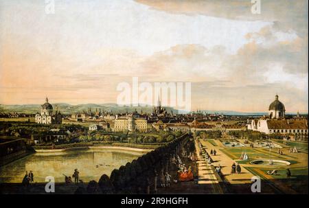 Bernardo Bellotto, Wien vom Schloss Belvedere aus gesehen, Landschaftsmalerei in Öl auf Leinwand, 1758-1761 Stockfoto