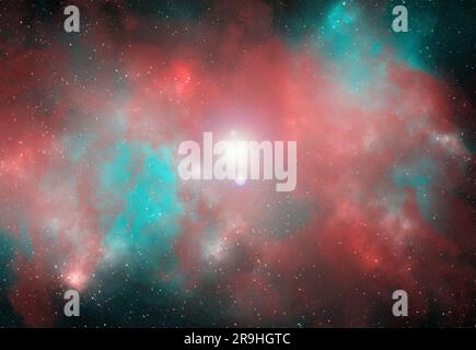 Planeten und Galaxie, Science-Fiction-Tapete. Die Schönheit des Weltraums. Milliarden Galaxien im Universum kosmischer Kunsthintergrund. 3D Abbildung. Stockfoto