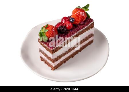 Obst und Schlagsahne, isoliert auf weißem Hintergrund. Schließen Stockfoto