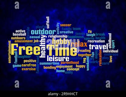 Word Cloud mit FREIZEITKONZEPT nur mit Text erstellen. Stockfoto