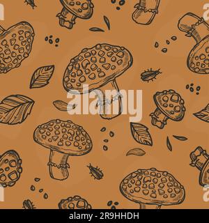 Bio- und Naturpilze im Wald, gedruckt Stock Vektor