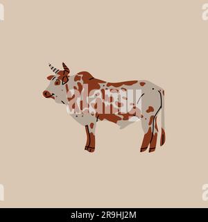 Handgezeichnete abstrakte Vektor-Clipart-Illustrationskollektion mit brauner niedlicher, stilisierter Kuh- und Bullenfigur. Trendiges modernes Designkonzept Stock Vektor