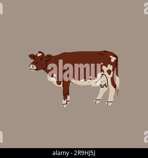 Handgezeichnete abstrakte Vektor-Clipart-Sammlung mit brauner, niedlicher, stilisierter Kuhfigur. Trendiges, modernes Kunstdesign-Konzept.Vektor Stock Vektor