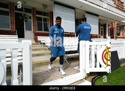 Englands Rehan Ahmed während einer Nets-Sitzung auf Lord's Cricket Ground, London. Foto: Dienstag, 27. Juni 2023. Stockfoto