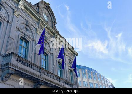 Gebäude des Infopoint des Europäischen Parlaments auf der Place du Luxembourg, Brüssel Stockfoto