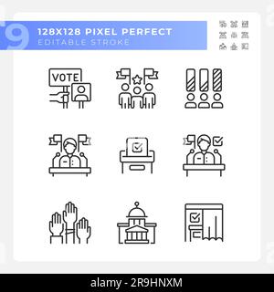 Pixel Perfect Voting – Symbolpaket mit dünnen Linien Stock Vektor