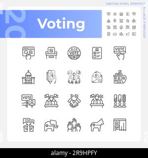 2D bearbeitbare Symbole für dünne Linien für Abstimmungen Stock Vektor