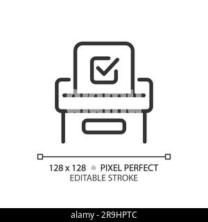 2D Pixel Perfect Voting, dünnes Liniensymbol mit Häkchen Stock Vektor