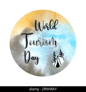 Welttourismustag september mit Aquarell-kreisförmigem Hintergrund . . Vektordarstellung Stock Vektor