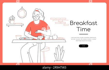 Frühstückszeit - Isometrische Darstellung im modernen Liniendesign Stock Vektor