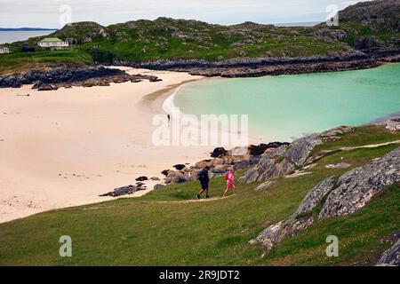 Strand in Achmelvich in Assynt, Sutherland, Nordwest Schottland, Achmelvich Bay, Highlands. Schottland, Großbritannien Stockfoto