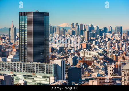 Tokio, Japan in Shinjuku mit Mt. Fuji am Horizont. Stockfoto